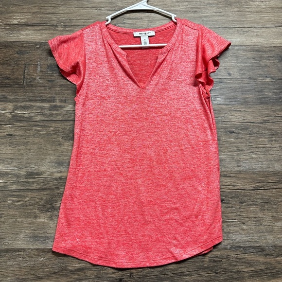 White House Black Market Tops - White House Black Market Red Flutter Sleeve Fitted Tee